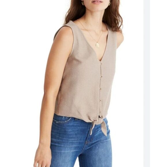 Madewell Tops - Madewell Texture & Thread Button Front Tie Tank Telluride Stone Size XL